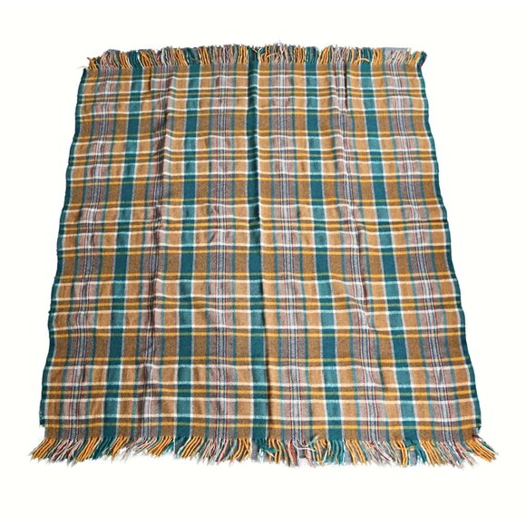 Vintage Plaid Wool Throw Blanket With Fringe Cottagecore Cozy Stylish Home Decor - Picture 1 of 4